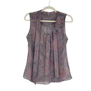 Gap Top Womens size XS Multicolor Paisley Sleeveless Tie Ruffle Sheer Blouse